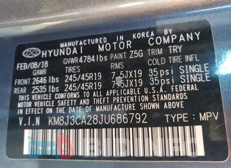 KM8J3CA28JU686792 Photo# 12