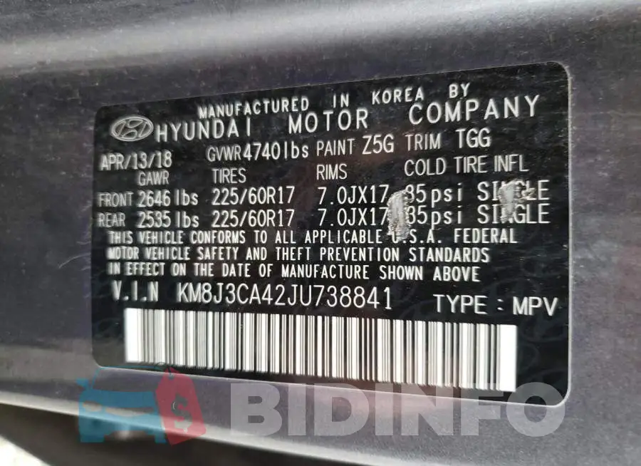 KM8J3CA42JU738841 Photo# 10