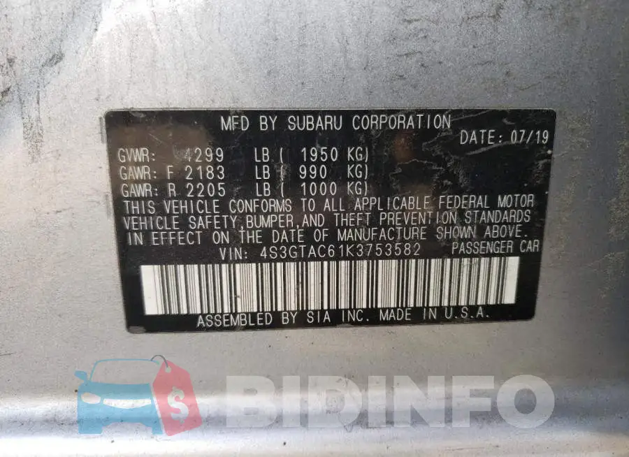 4S3GTAC61K3753582 Photo# 10