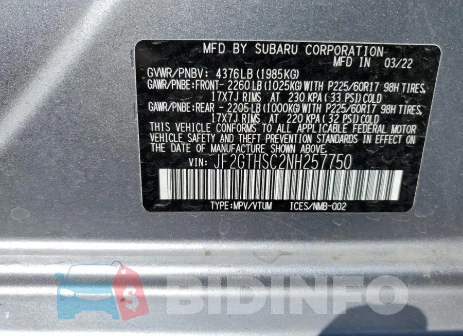 JF2GTHSC2NH257750 Photo# 10