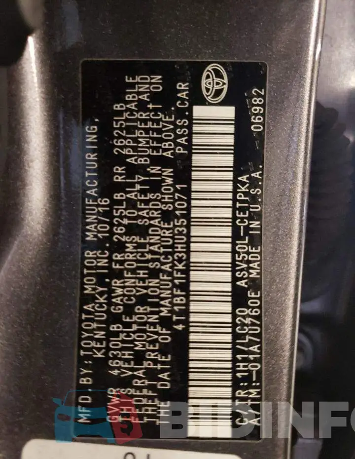 4T1BF1FK3HU351071 Photo# 10