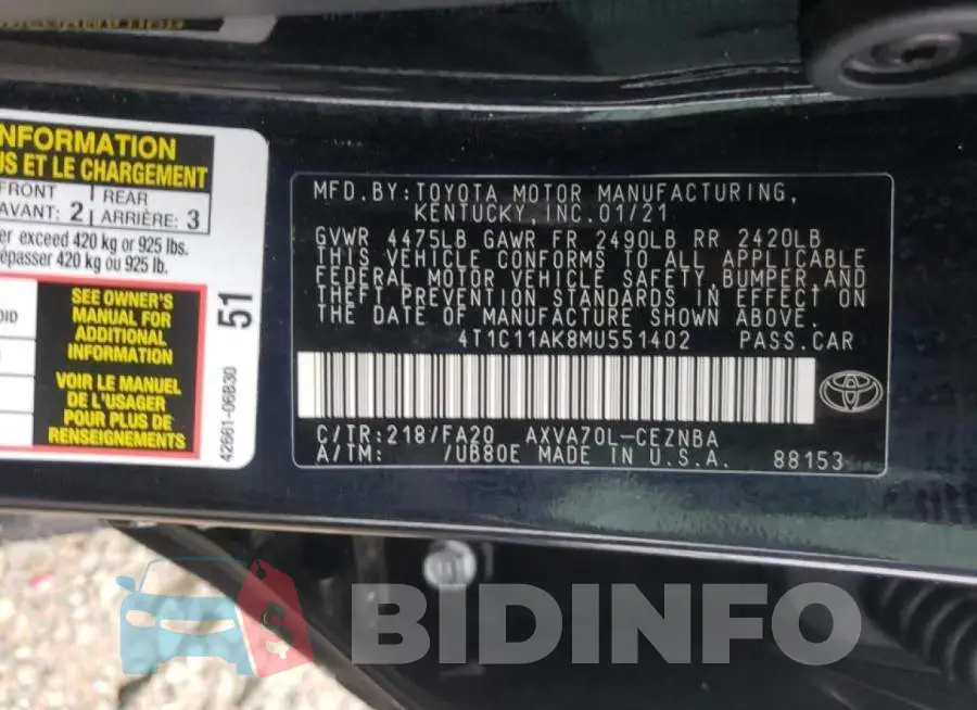 4T1C11AK8MU551402 Photo# 10