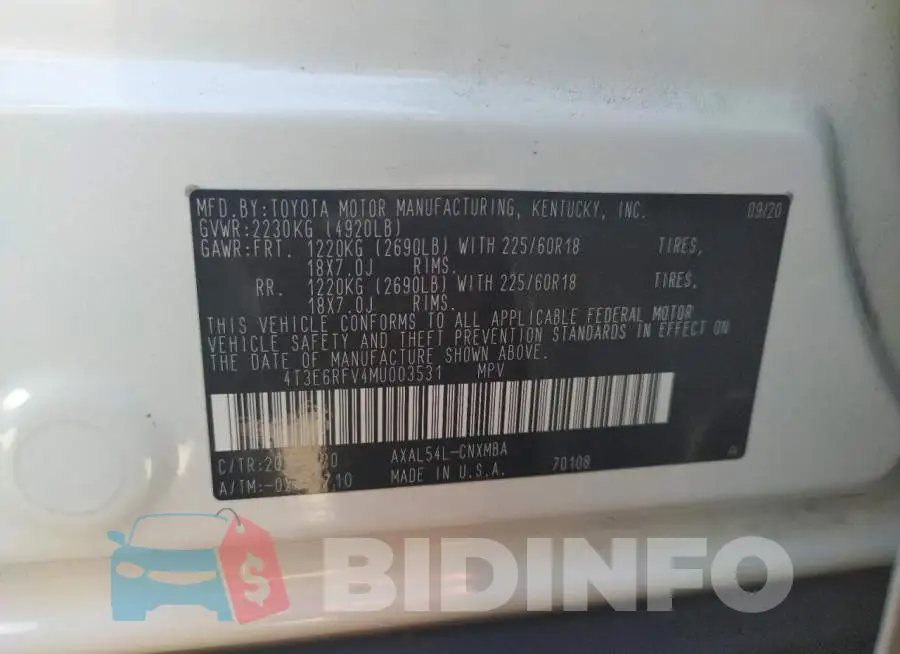 4T3E6RFV4MU003531 Photo# 10
