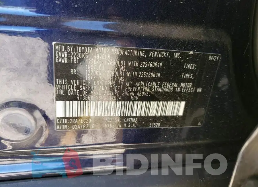 4T3E6RFV6MU037034 Photo# 10