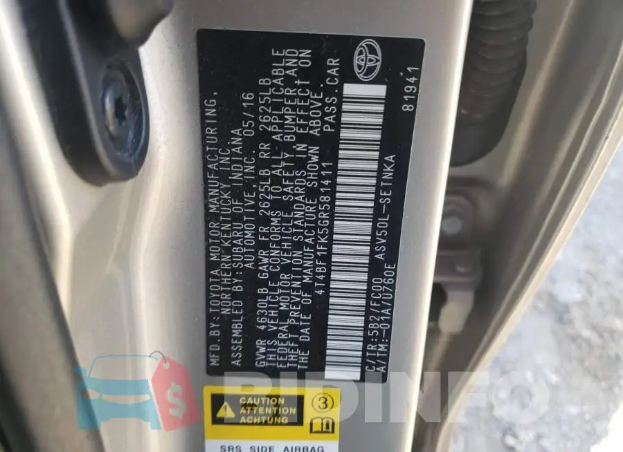 4T4BF1FK5GR581411 Photo# 10