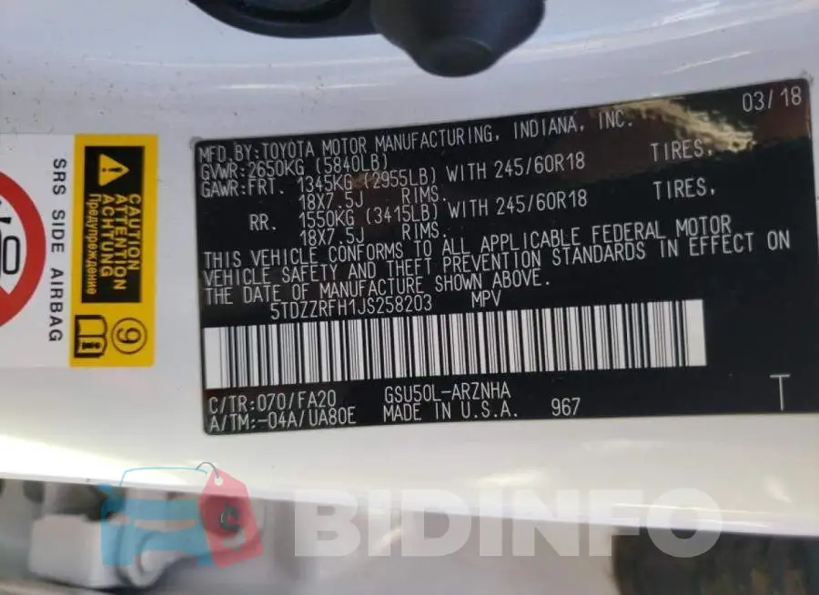 5TDZZRFH1JS258203 Photo# 10