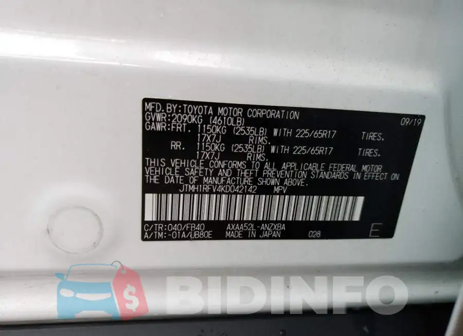 JTMH1RFV4KD042142 Photo# 10