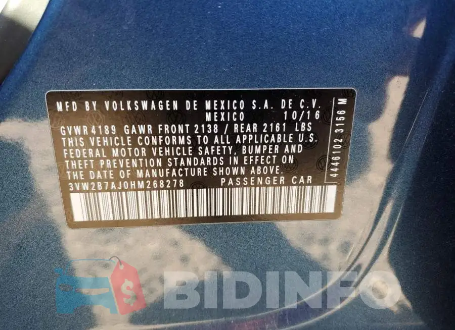 3VW2B7AJ0HM268278 Photo# 10