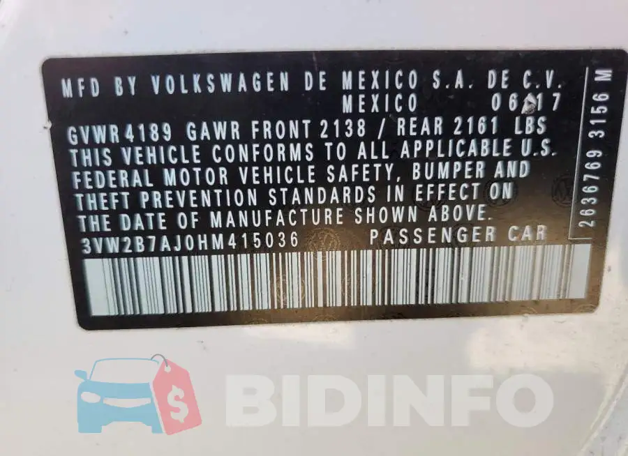 3VW2B7AJ0HM415036 Photo# 10