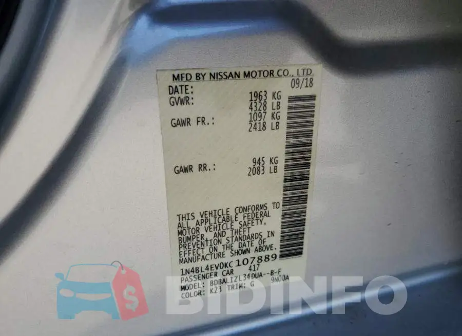 1N4BL4EV0KC107889 Photo# 10