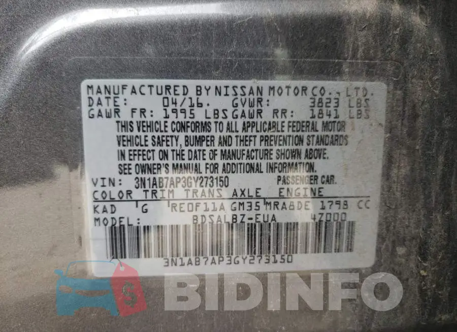 3N1AB7AP3GY273150 Photo# 10