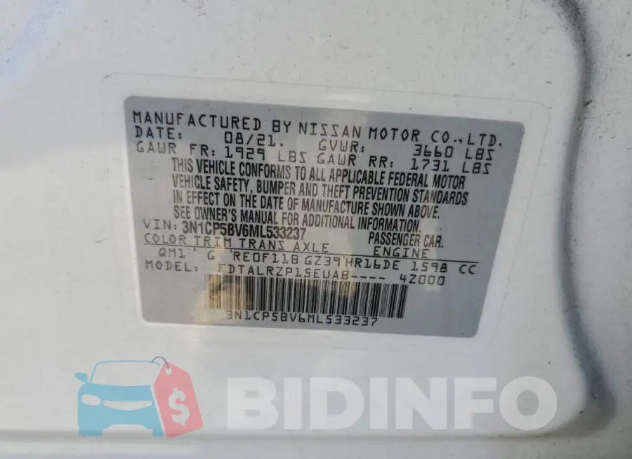 3N1CP5BV6ML533237 Photo# 10
