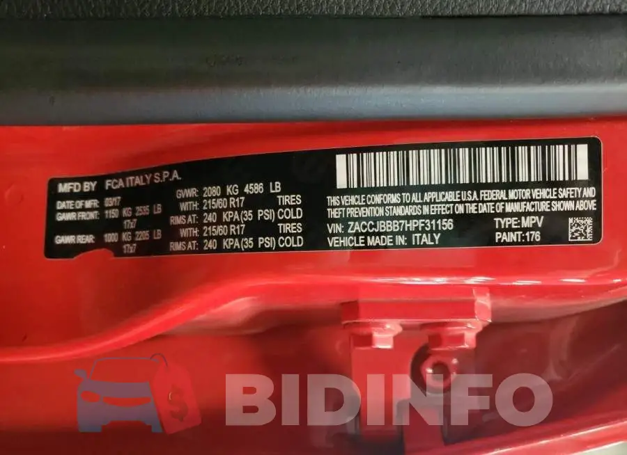 ZACCJBBB7HPF31156 Photo# 10