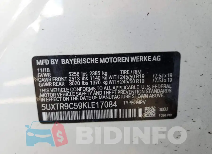 5UXTR9C59KLE17084 Photo# 10
