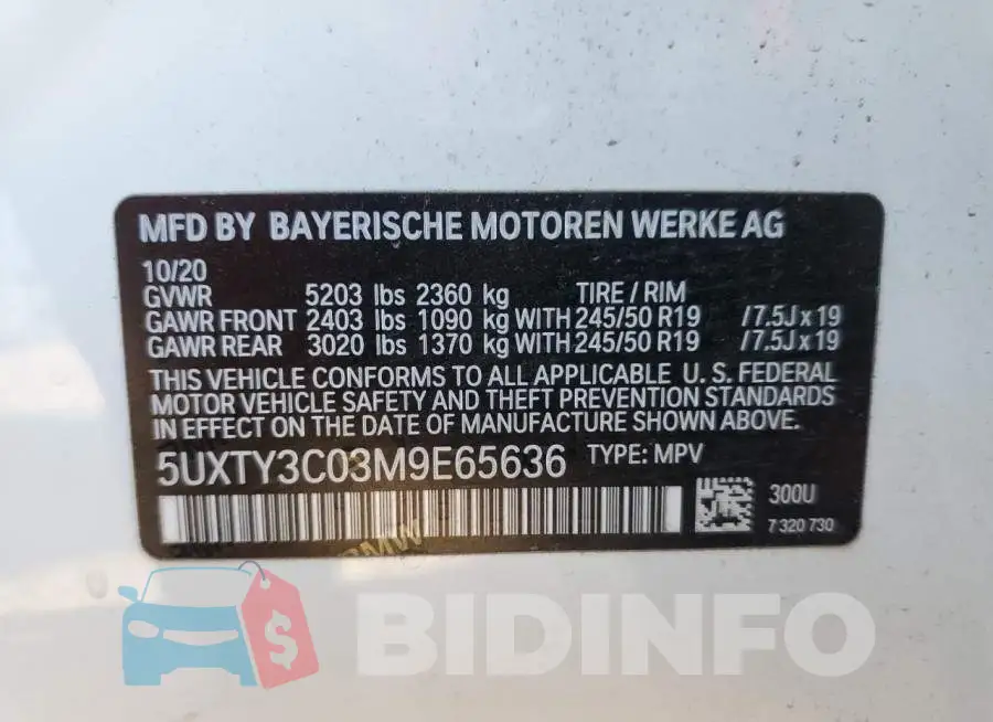 5UXTY3C03M9E65636 Photo# 10