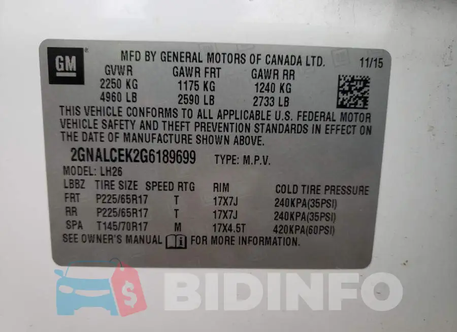 2GNALCEK2G6189699 Photo# 10