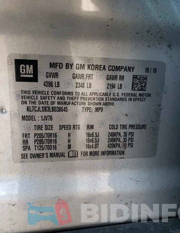 KL7CJLSB3LB038645 Photo# 10
