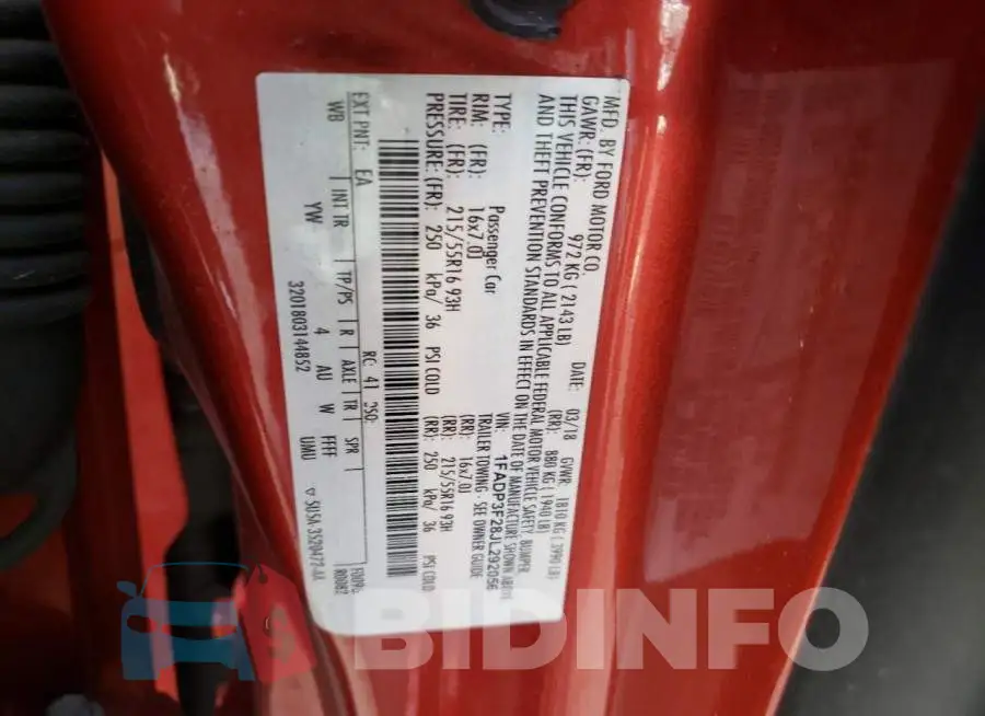 1FADP3F28JL292056 Photo# 12
