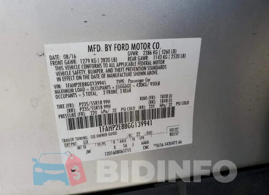 1FAHP2E88GG139941 Photo# 10
