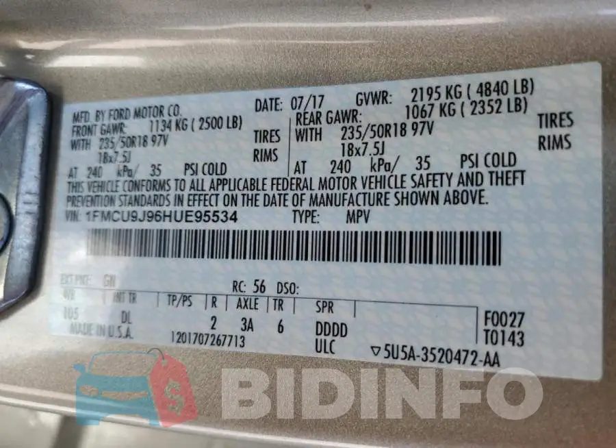 1FMCU9J96HUE95534 Photo# 10