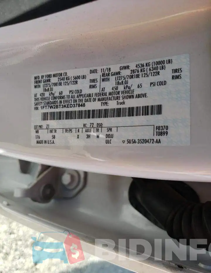 1FT7W2BT3KED37848 Photo# 10