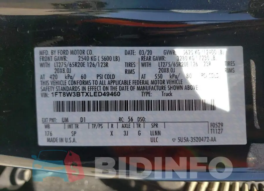 1FT8W3BTXLED49460 Photo# 10