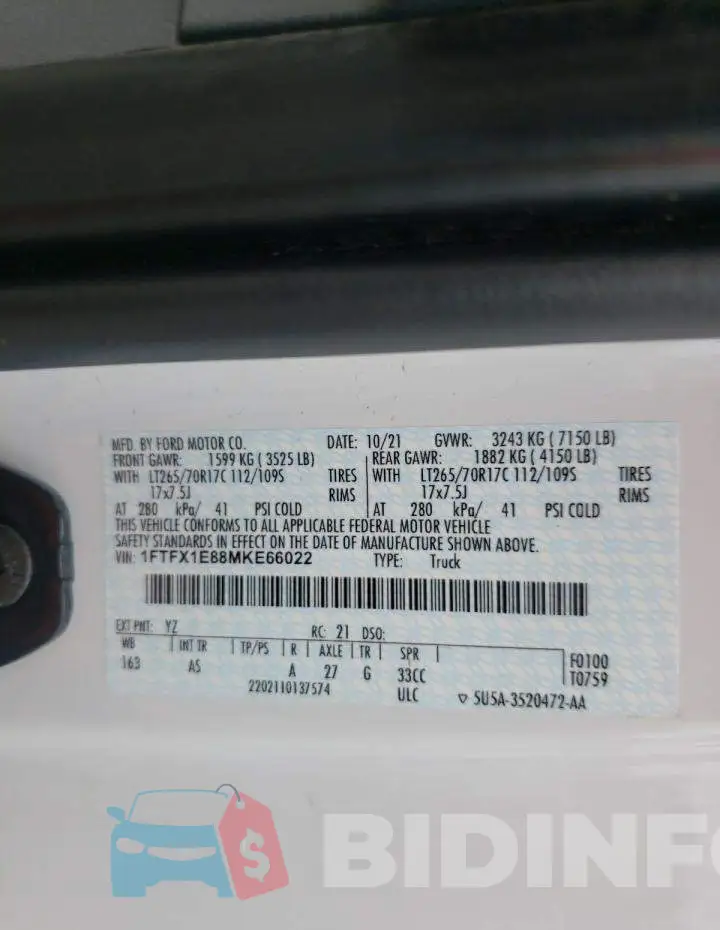 1FTFX1E88MKE66022 Photo# 10