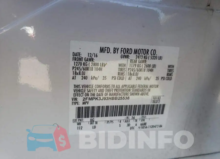 2FMPK3J93HBB25538 Photo# 10