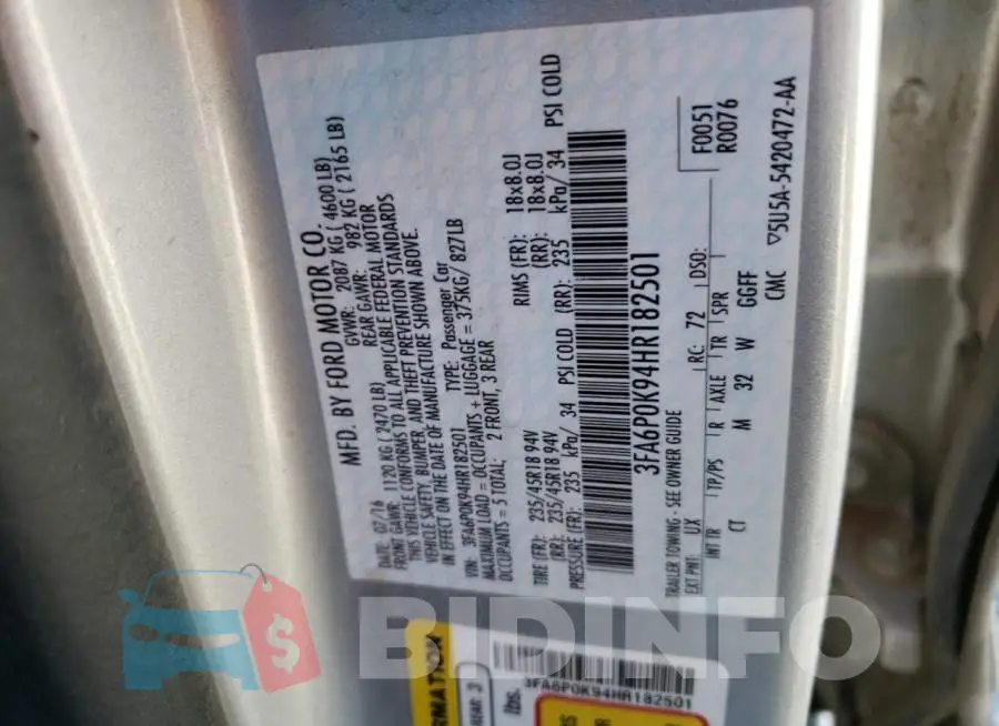 3FA6P0K94HR182501 Photo# 10