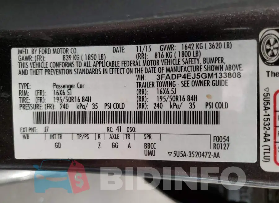 3FADP4EJ5GM133808 Photo# 10