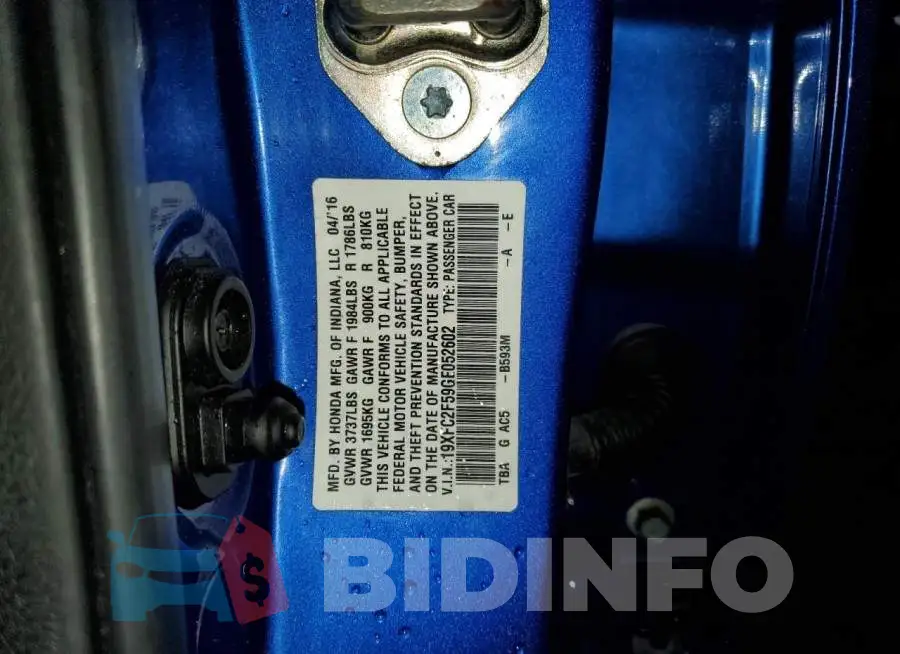19XFC2F59GE052602 Photo# 10