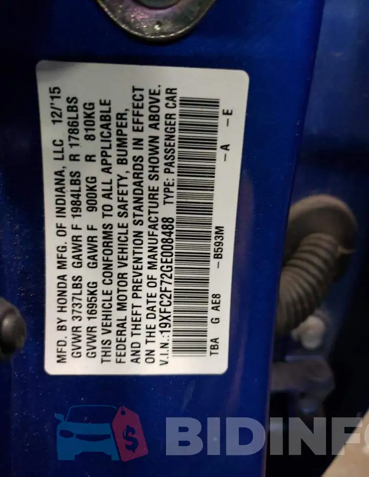 19XFC2F72GE008488 Photo# 10