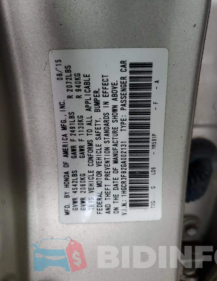 1HGCR3F82GA002131 Photo# 10