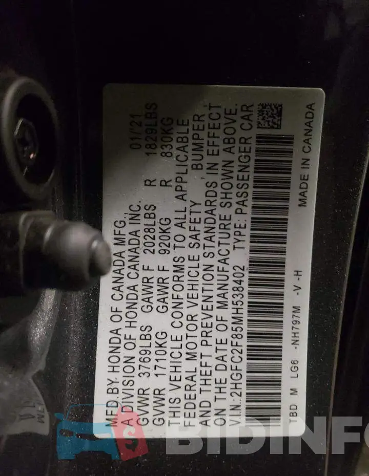 2HGFC2F85MH538402 Photo# 10