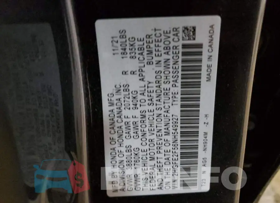 2HGFE2F56NH549927 Photo# 10