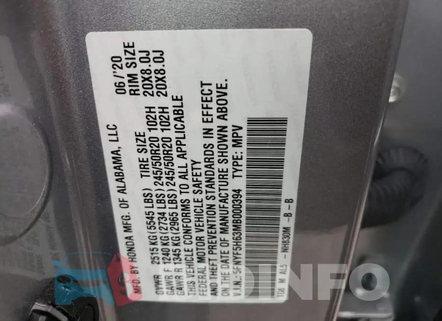 5FNYF5H63MB000394 Photo# 10