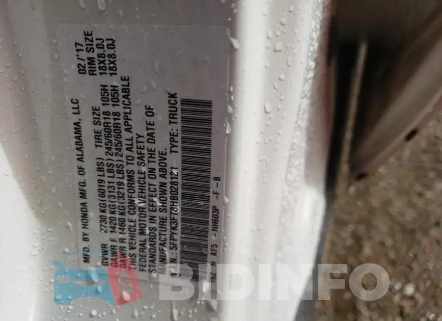 5FPYK3F78HB028121 Photo# 10