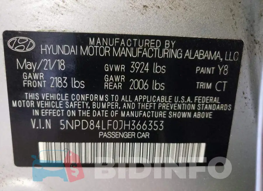 5NPD84LF0JH366353 Photo# 10