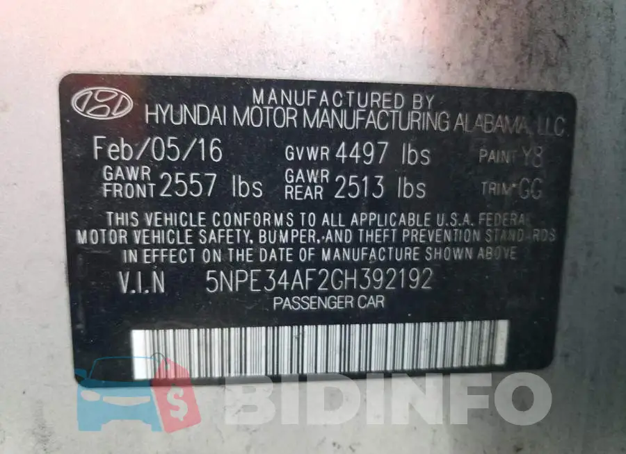 5NPE34AF2GH392192 Photo# 10