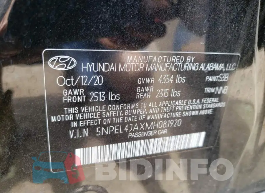 5NPEL4JAXMH081920 Photo# 10