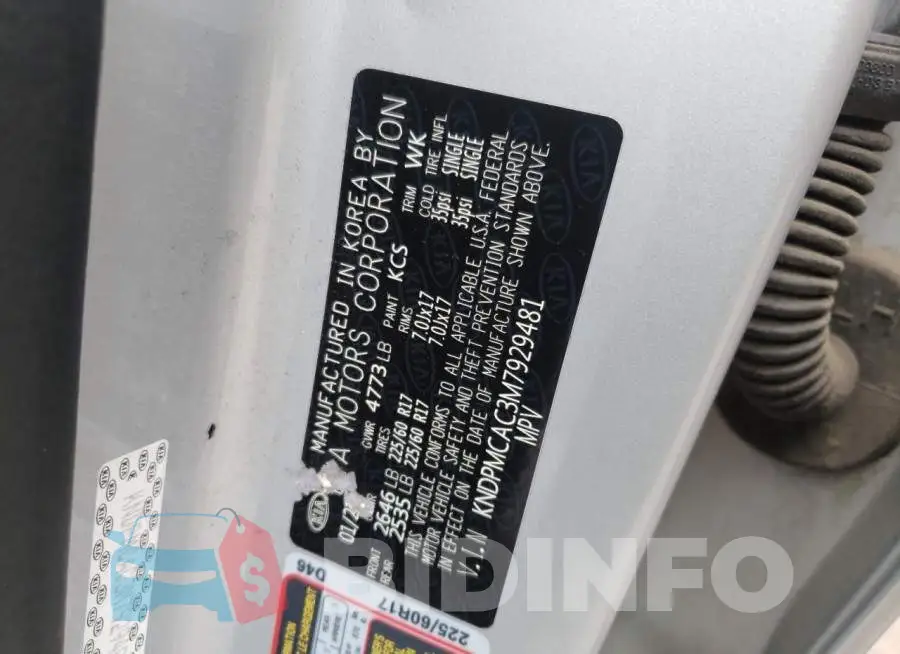 KNDPMCAC3M7929481 Photo# 14
