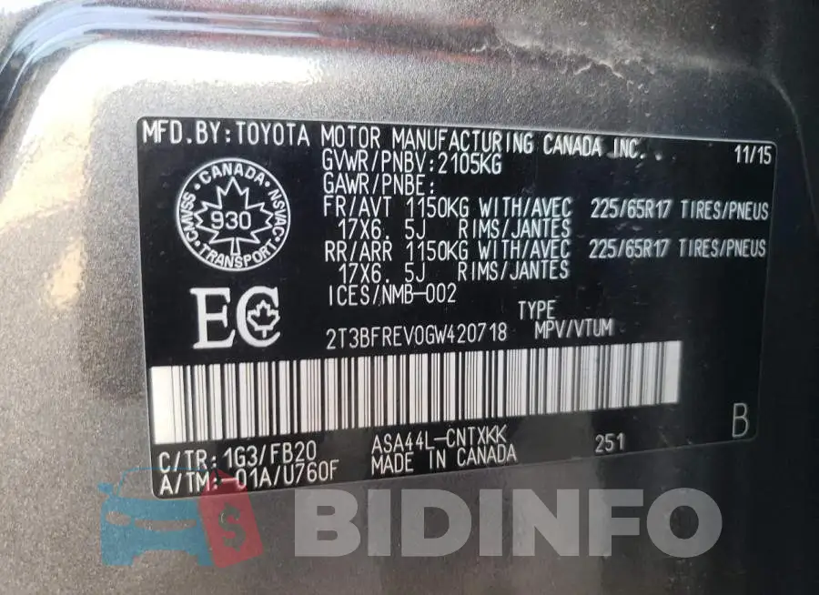 2T3BFREV0GW420718 Photo# 10