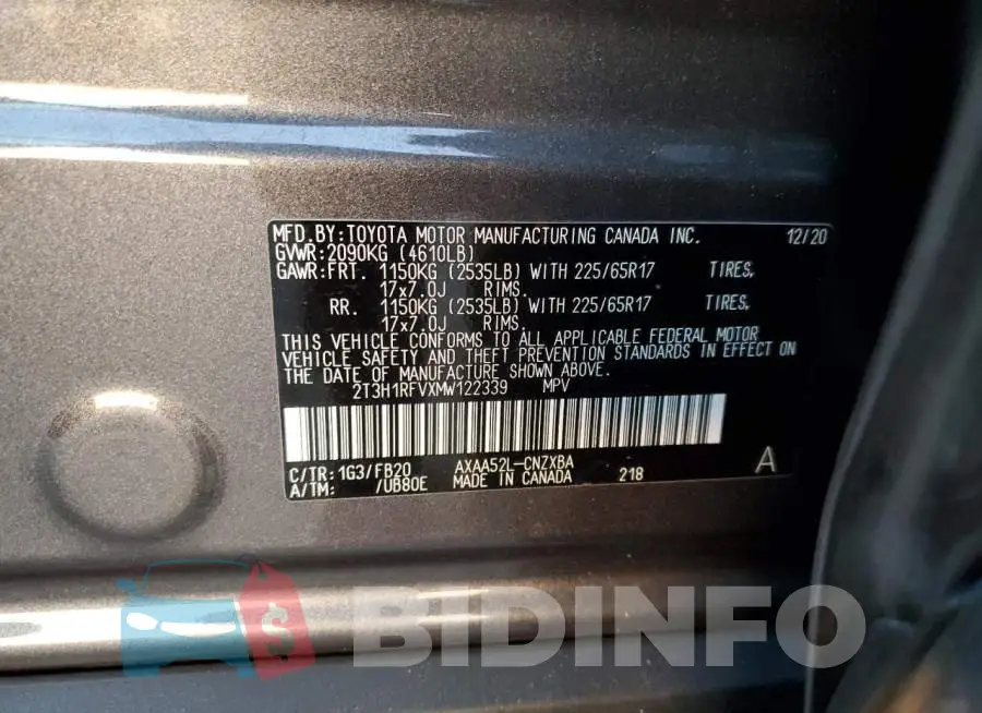 2T3H1RFVXMW122339 Photo# 13