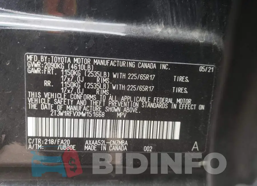 2T3W1RFVXMW151668 Photo# 13