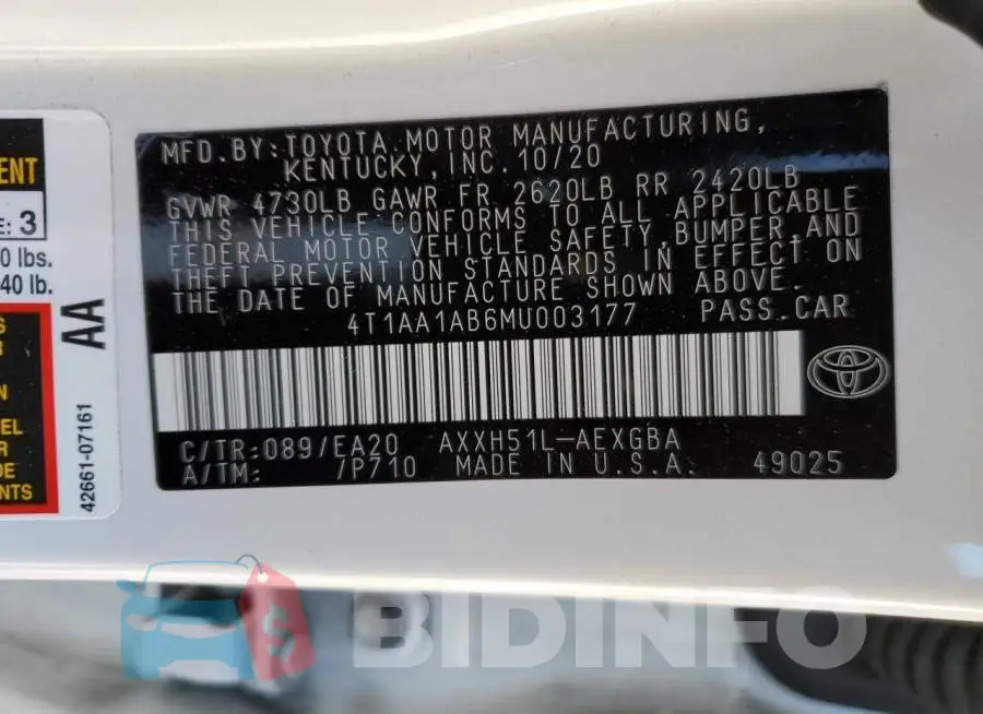 4T1AA1AB6MU003177 Photo# 10
