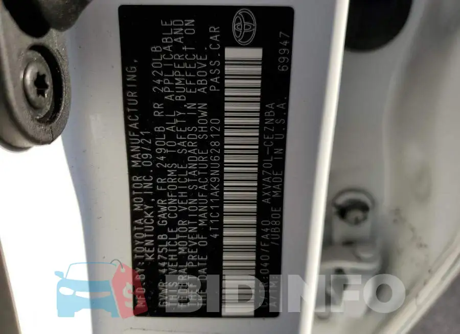 4T1C11AK9NU628120 Photo# 10