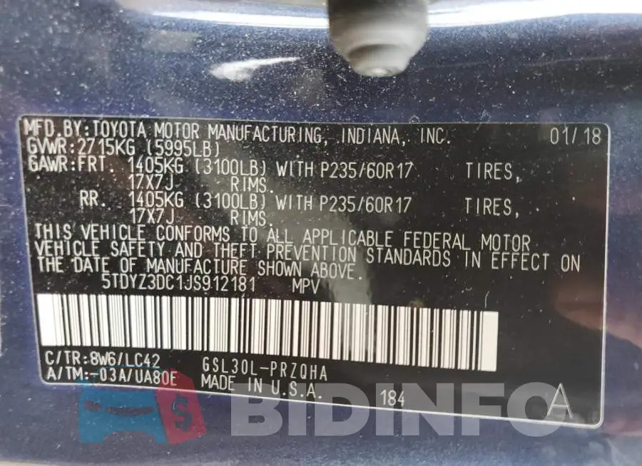 5TDYZ3DC1JS912181 Photo# 10