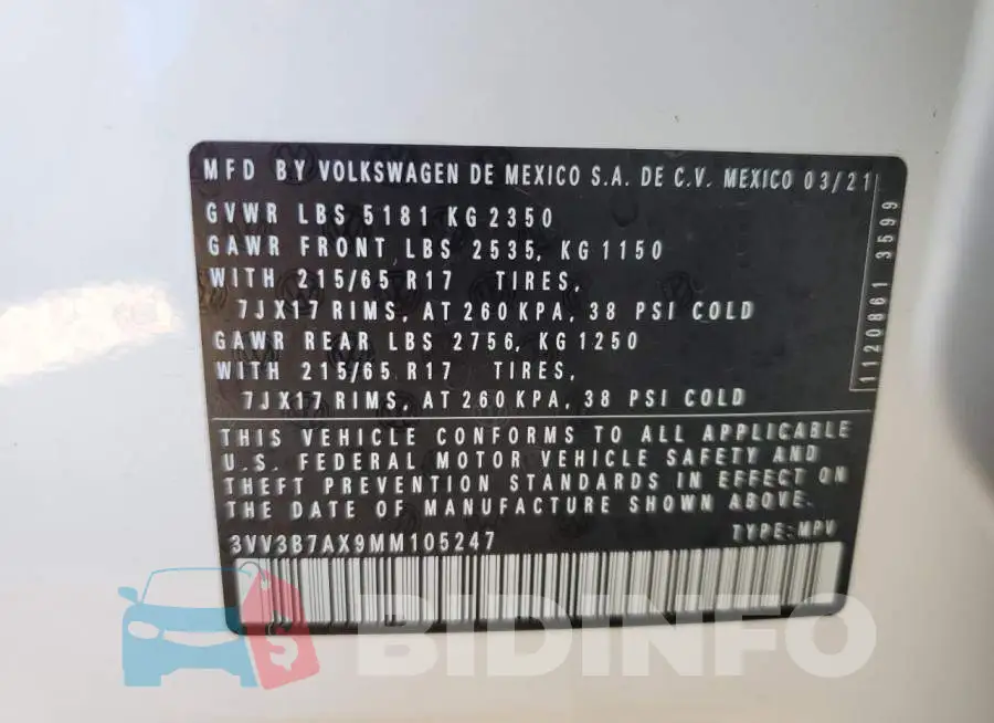 3VV3B7AX9MM105247 Photo# 10