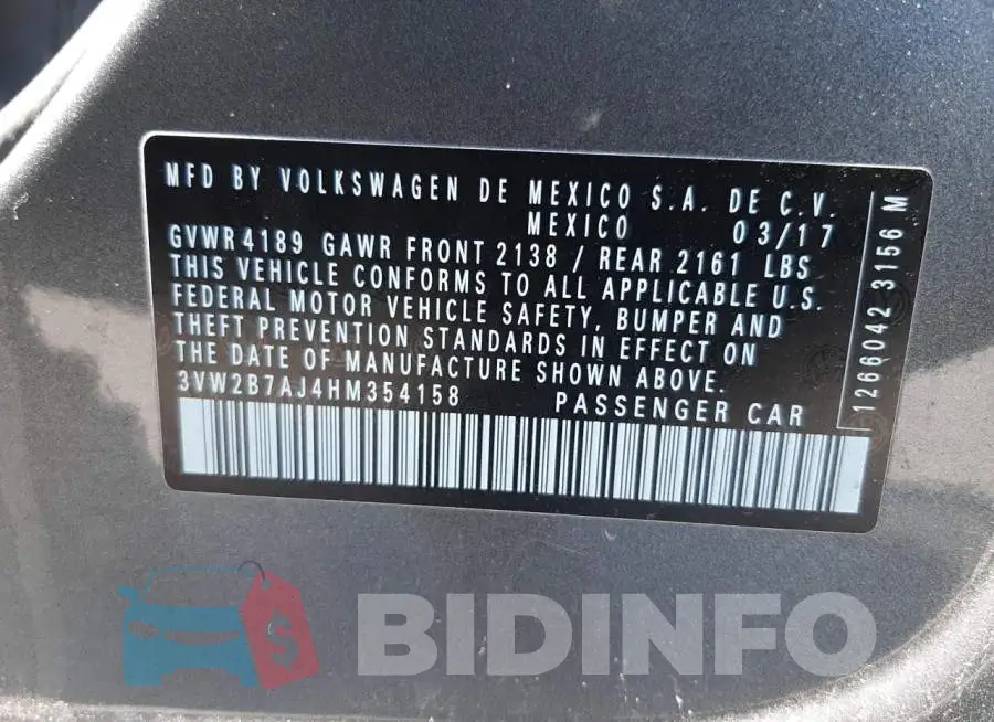 3VW2B7AJ4HM354158 Photo# 10
