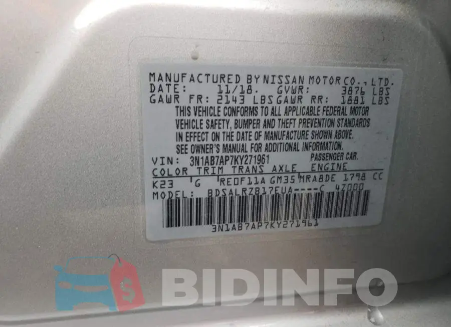 3N1AB7AP7KY271961 Photo# 10